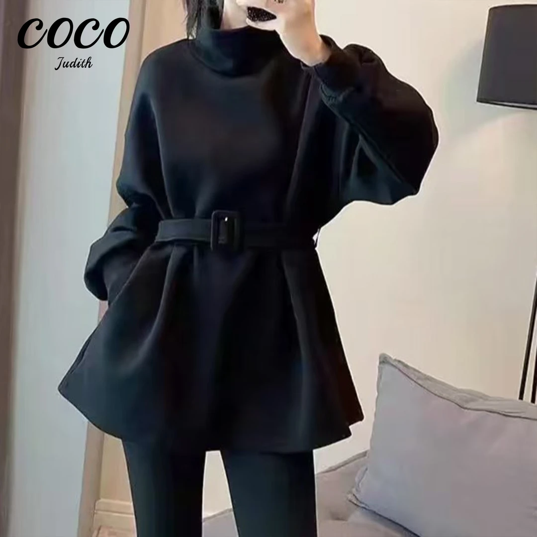 现货【RG2748】黑色高领卫衣女2025新款洋气高级感收腰气质ins上衣