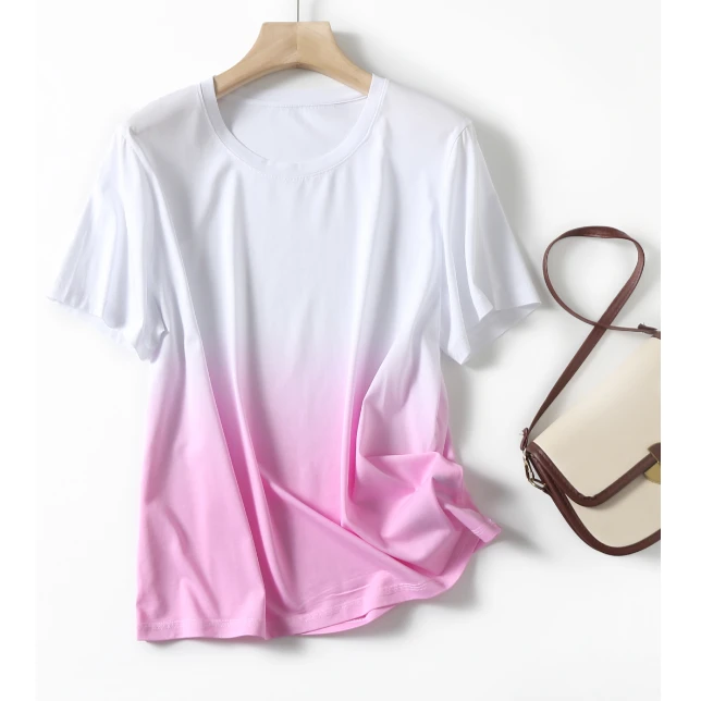 桑蚕丝莱赛尔天丝气质百搭吊染女式T恤衫25DAK0470