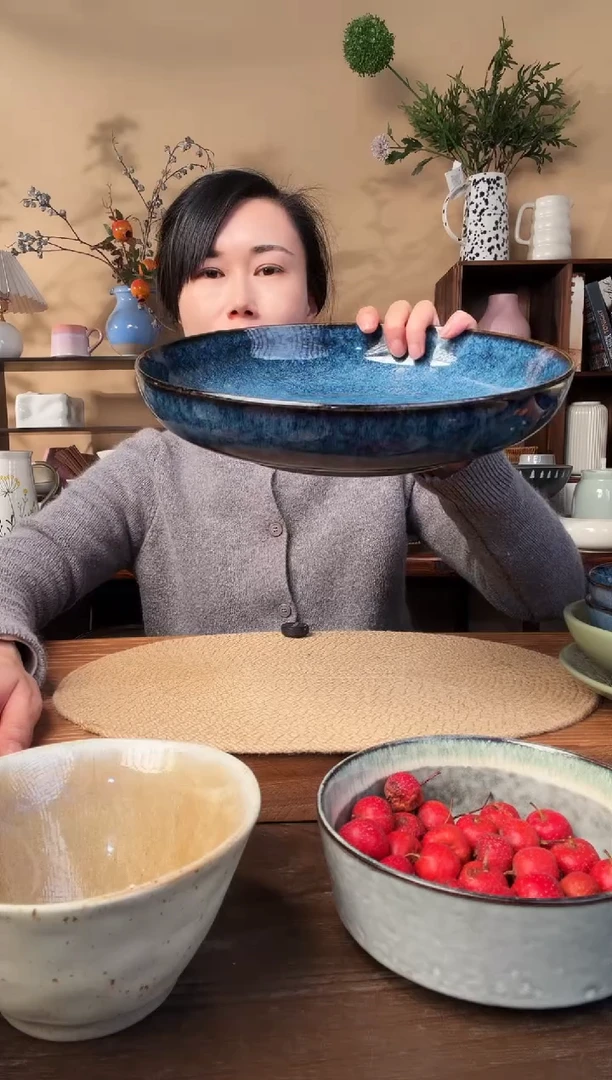11英寸窑变蓝大汤碗微瑕
