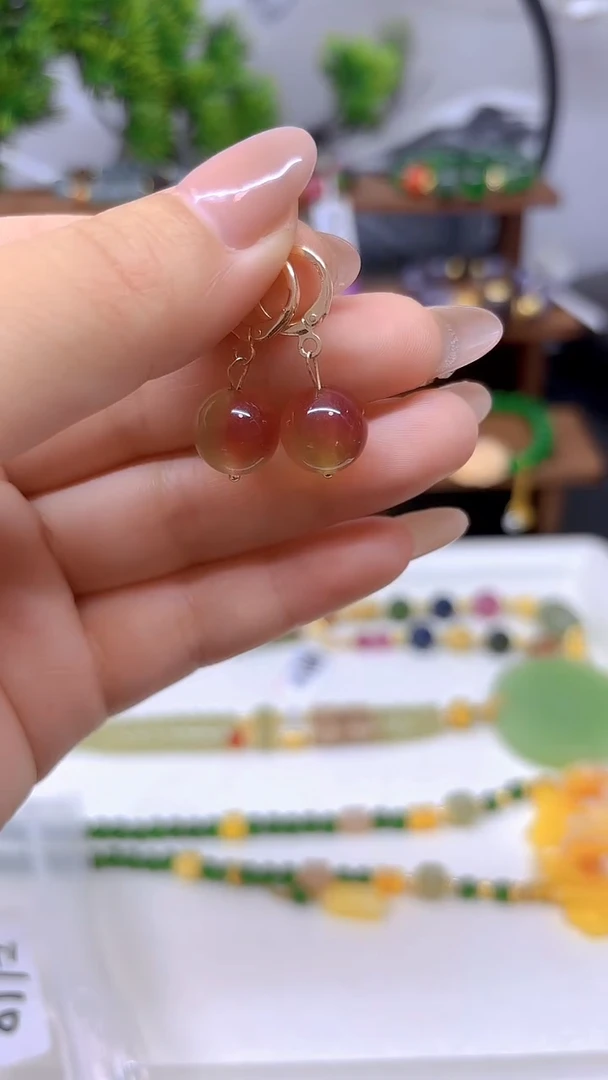 西瓜碧玺耳饰14K金镶嵌E610