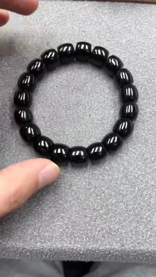 未镶嵌手串和田玉纯天然新疆塔县黑青12直切