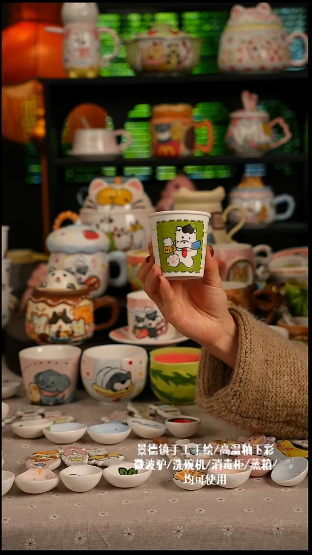 陶瓷无盖款景德镇高温釉下彩纯手绘创意瓷 默认微瑕 不退不换