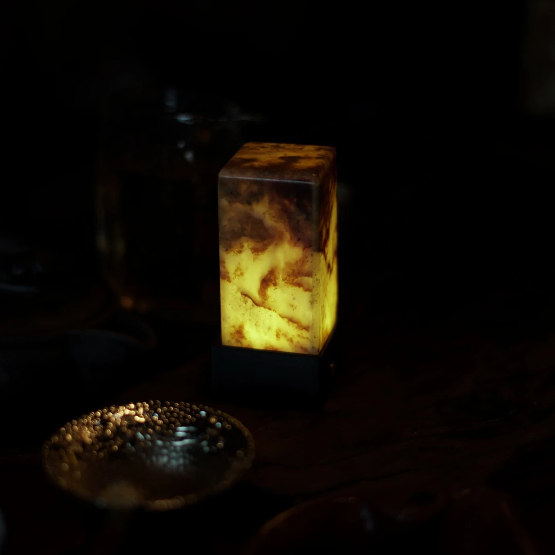 泰顺石烛灯氛围灯茶桌办公桌书房卧室摆件黑檀木大叶紫檀底座