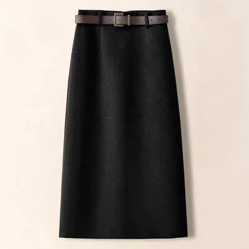 1361毛呢皮带半身裙