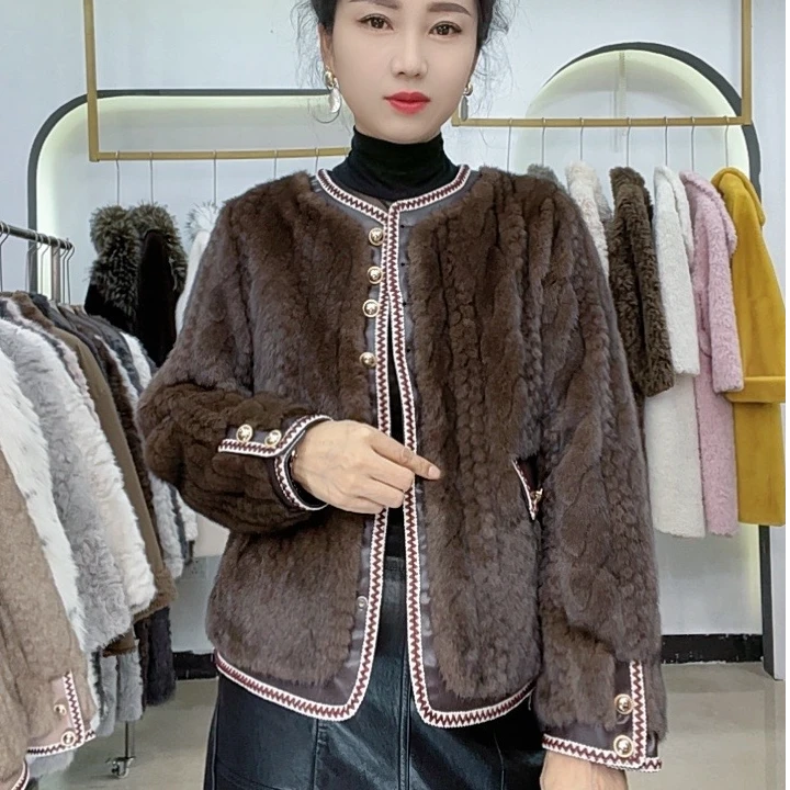 【貂绒世家】麻花香风款毛皮毛时尚一体女士休闲外套