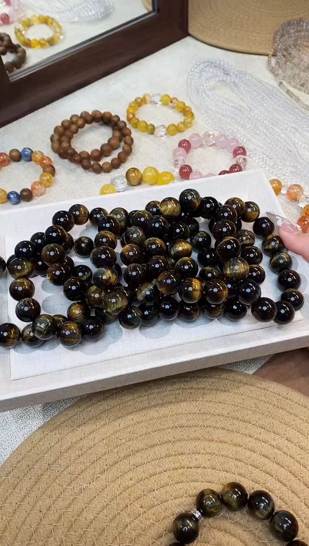 合金手链水晶闪电纹黑金钛虎眼石手串16mm多样性发一