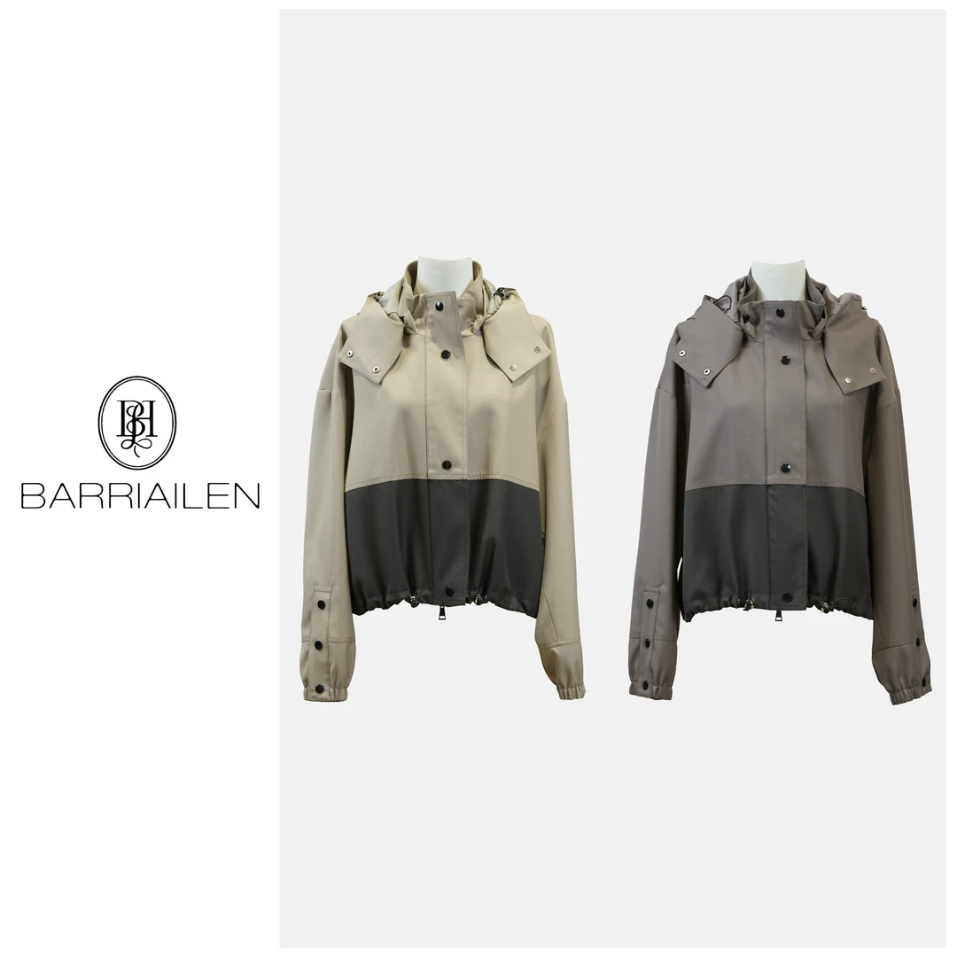 BARRIAILEN | 时尚休闲撞色连帽百搭风衣外套-2401832