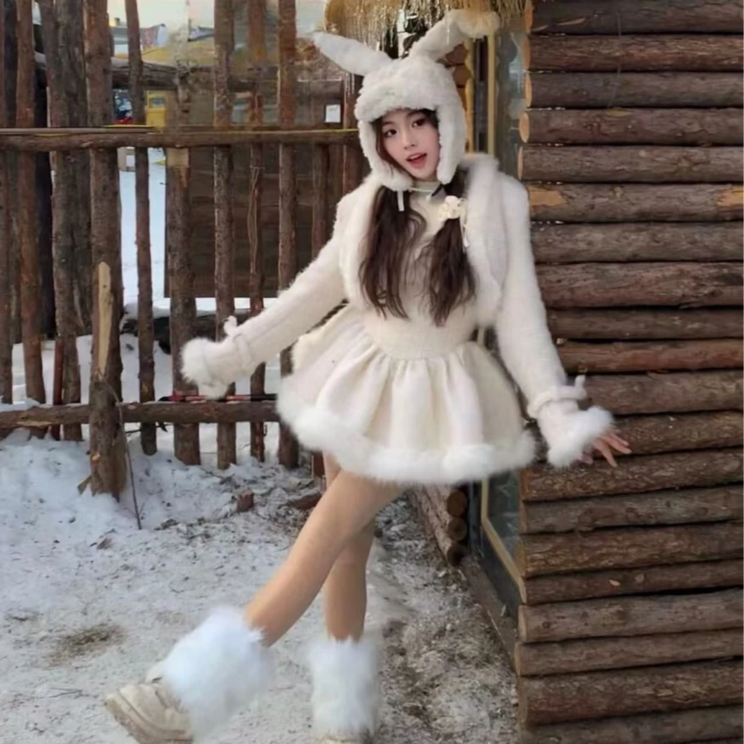 NNN-【白雪公主】冬季新款毛绒拼接短款甜美可爱保暖围巾