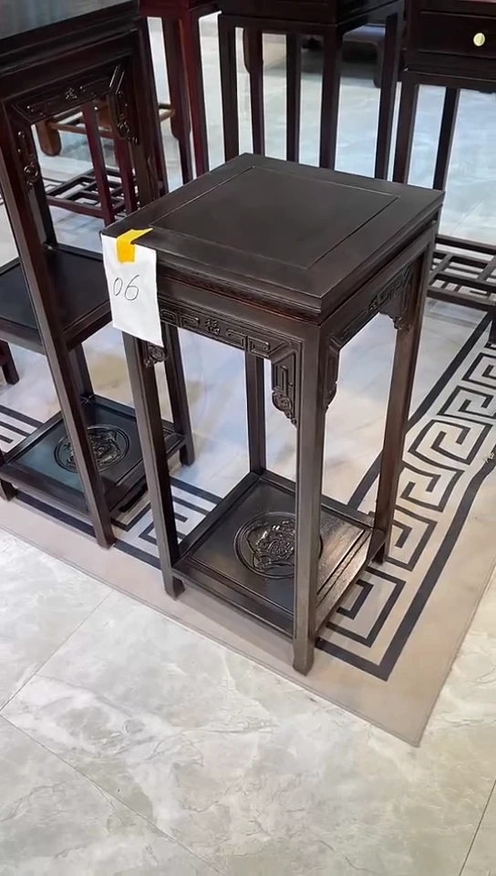 【闪购商品】黑酸枝木类成套家具黑檀色福字花架35*35*80