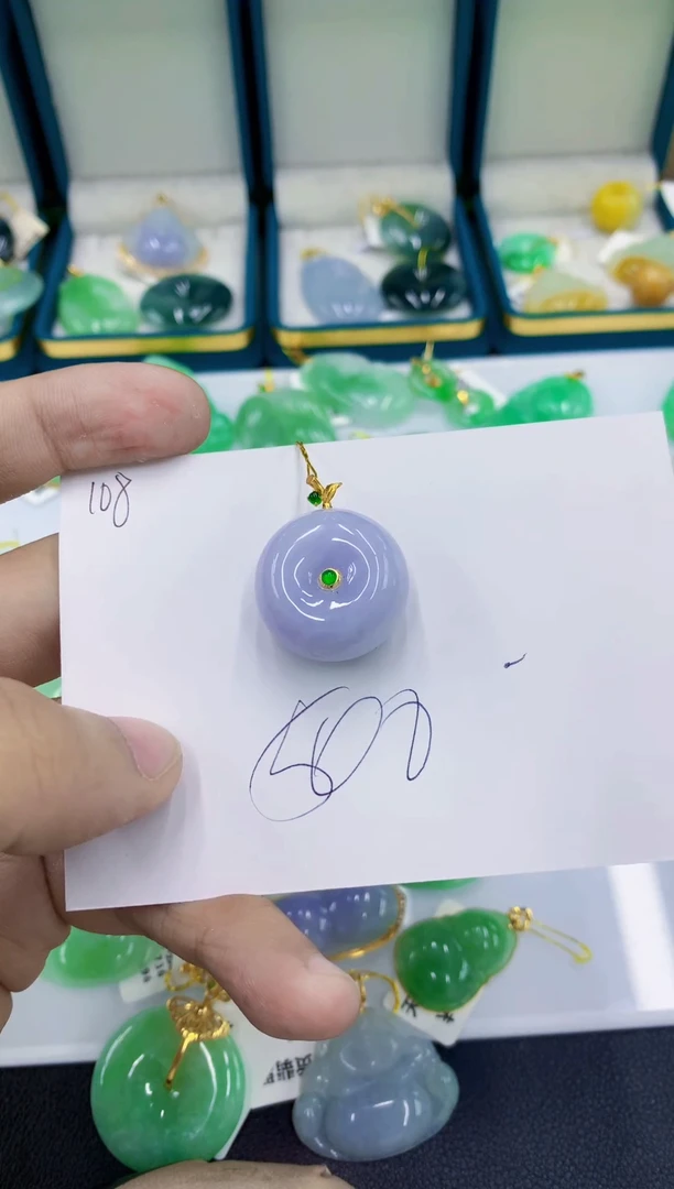 颈饰18K金镶嵌翡翠平****福11111111