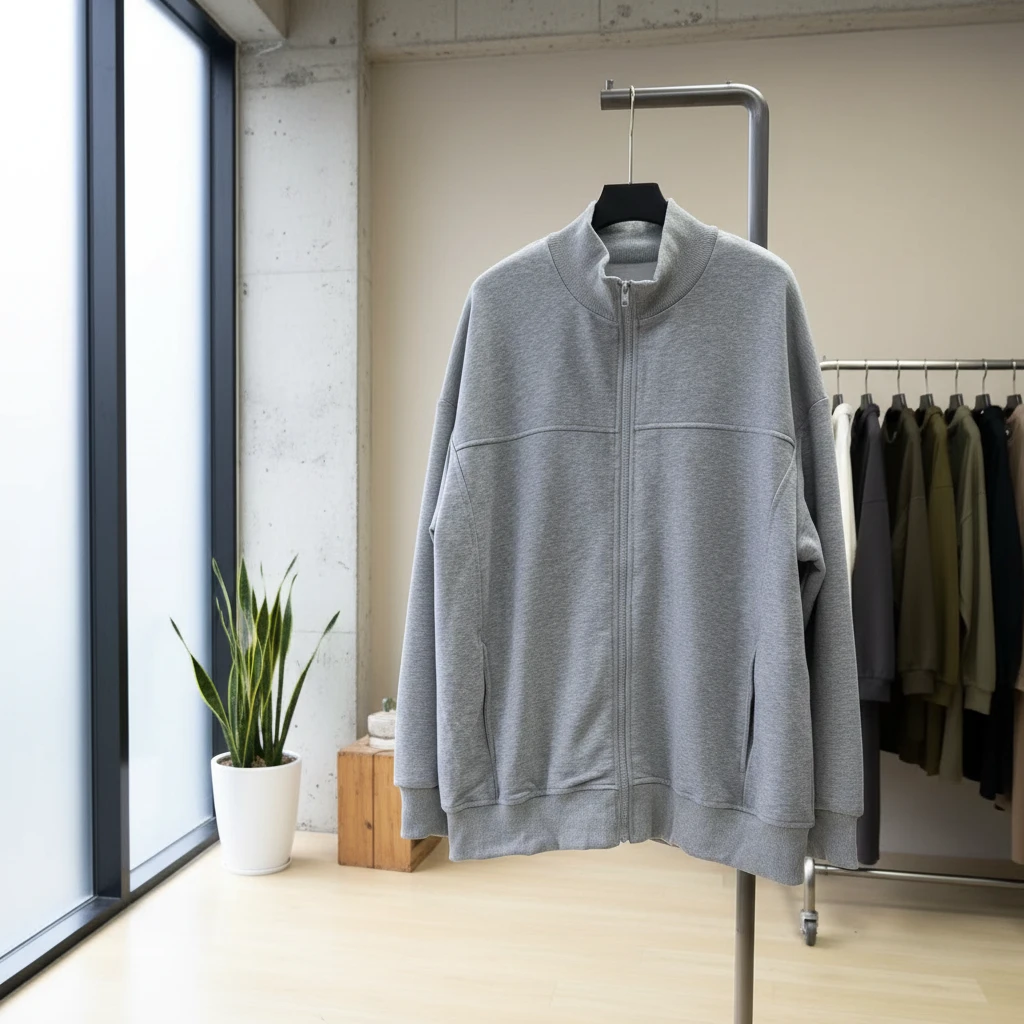 2319外贸单男女同款秋冬宽松oversize设计感休闲风立领拉链开衫