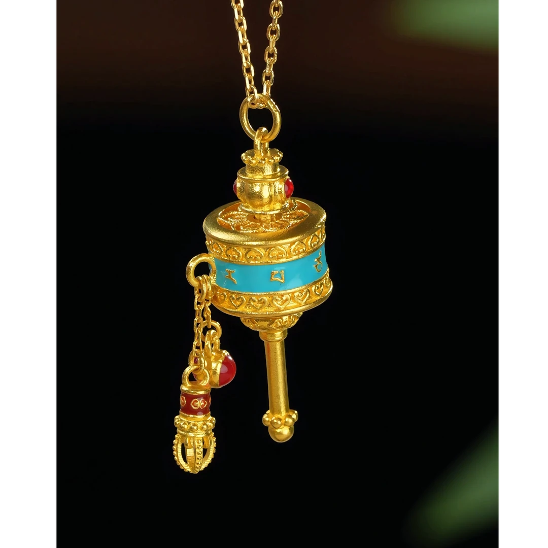 MEMORA/诗普琳【慧光文殊】文殊心咒转金筒黄金吊坠足金挂坠