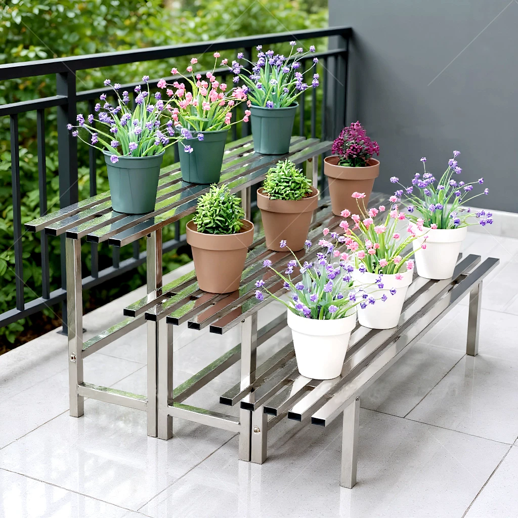 多层分体阶梯花盆架不锈钢加厚金属户外露台庭院阳台3层自由组合