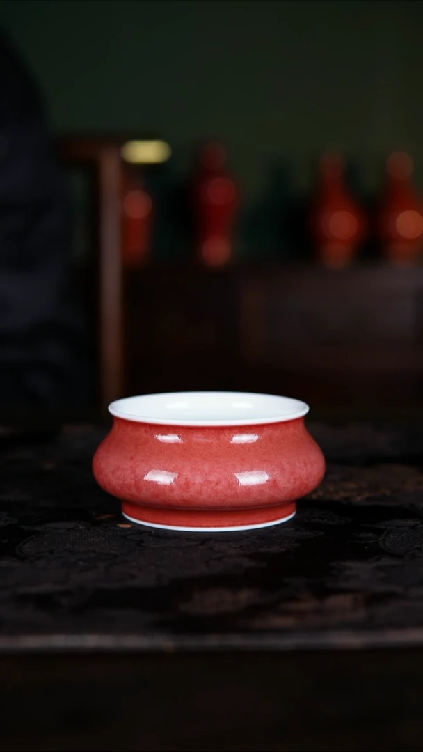 杯子白泥景德镇高温铜红釉豇豆红