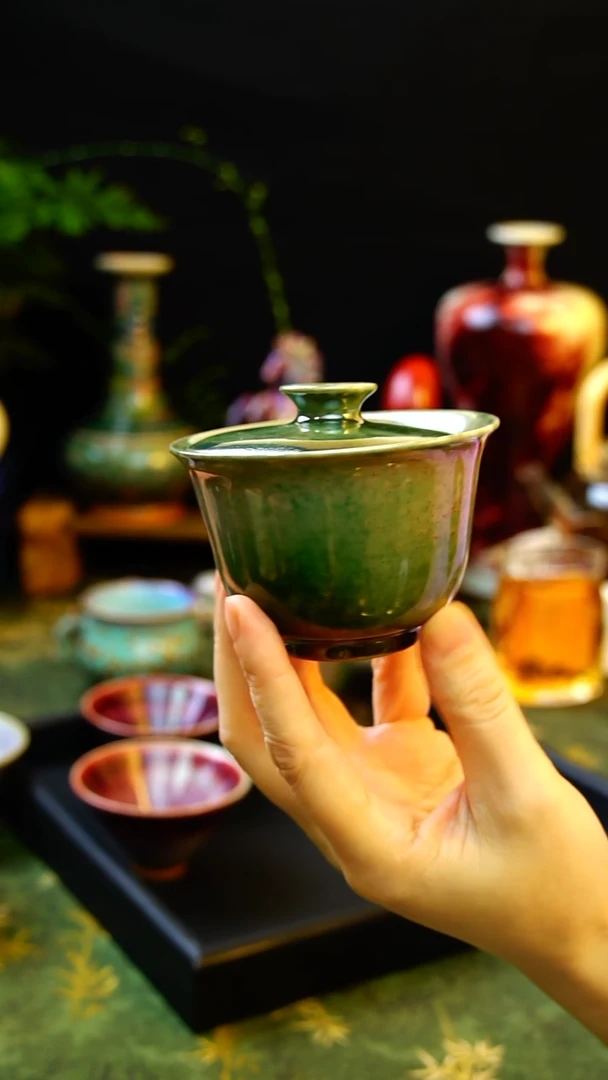 盖碗原矿高温钧瓷柴烧盖碗