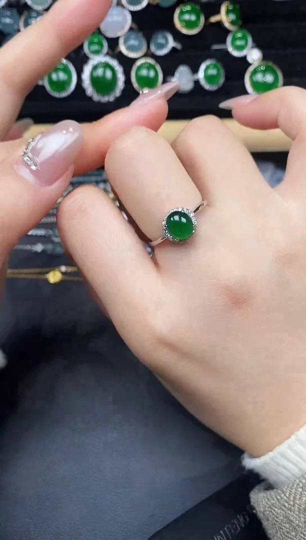银S925镶嵌戒指翡翠37838