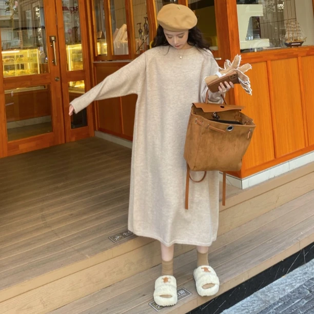 NGGAI 2024秋冬新款韩系内搭打底针织连衣裙宽松显瘦上衣