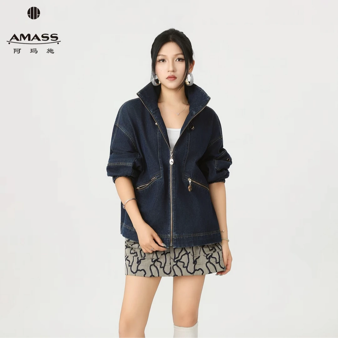AMASS/阿玛施拉链短外套百搭时尚落肩袖抽绳上衣连帽秋季540030