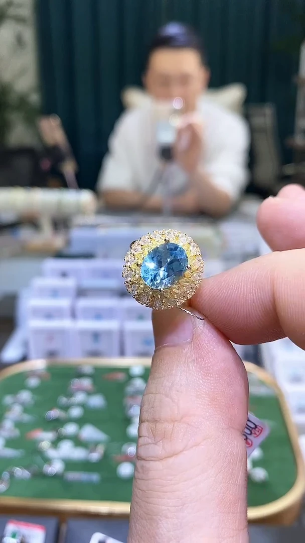 托帕石戒指银S925镶嵌天然托帕石戒指