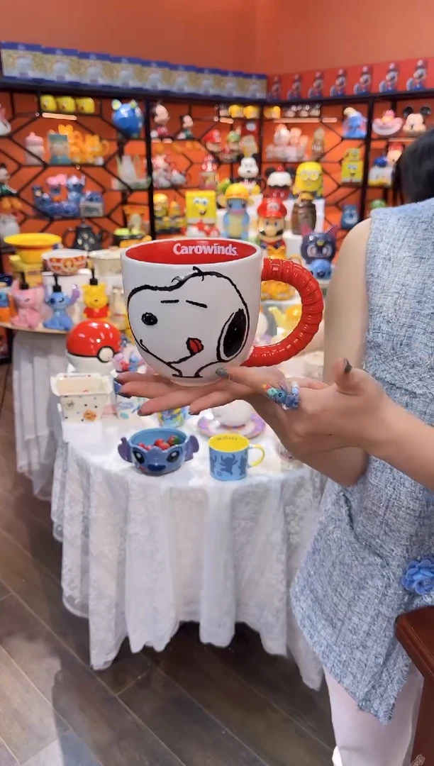瓷片@@史努比红色手柄陶瓷杯