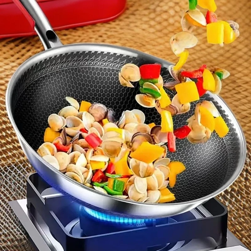 信烁316L物理不粘炒锅蜂窝不粘锅电磁炉燃气灶通用炒菜锅新款2025