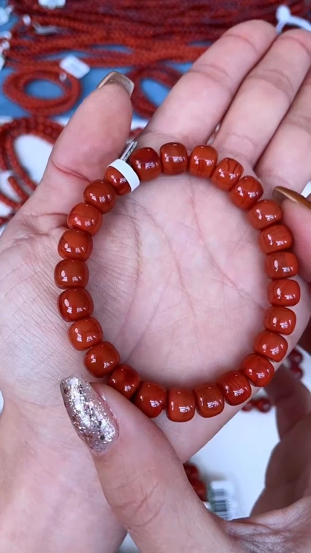 未镶嵌手串南红玛瑙N22凉山瓦西料柿子红S级单圈