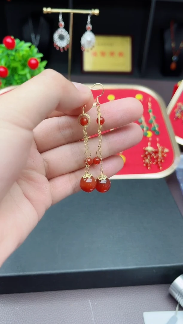 【闪购商品】南红玛瑙耳饰银S925镶嵌805000