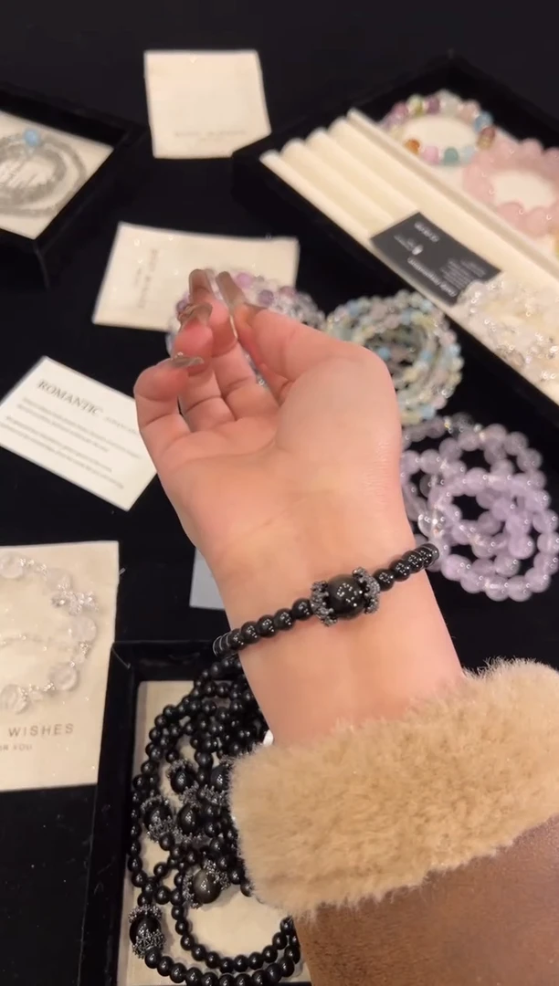 【闪购商品】水晶手链合金黑曜石手链1105