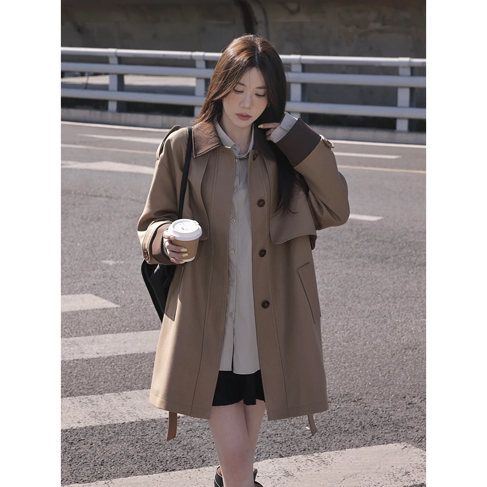 张贝贝ibell时尚撞色拼接风衣女秋款前后复式片宽松设计感外套