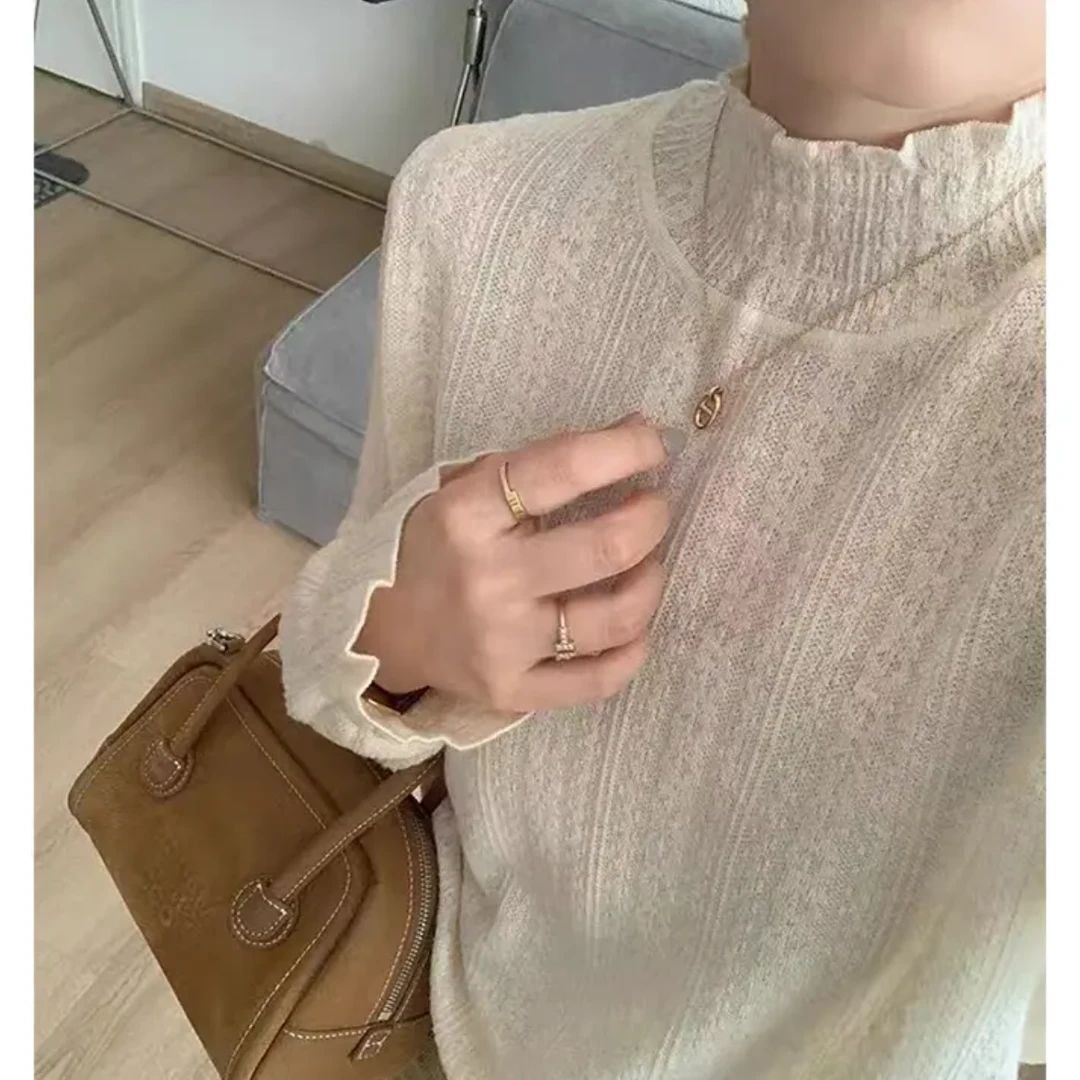 7070【迪好甄选】温柔感自留立体提花打底长袖针织衫显瘦内搭上衣