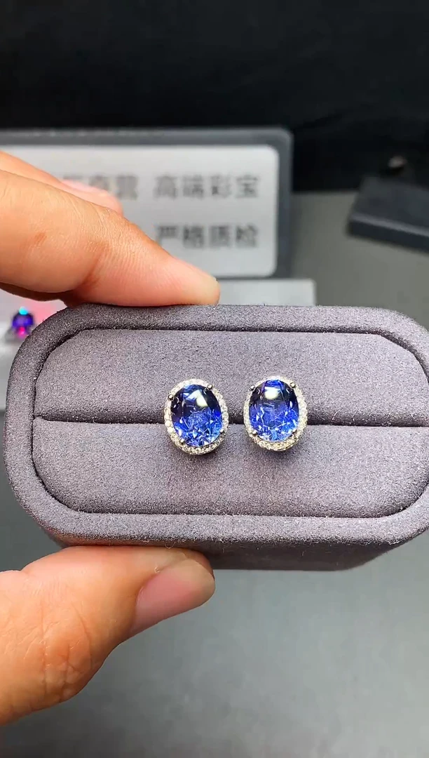 耳饰蓝宝石银S925镶嵌22