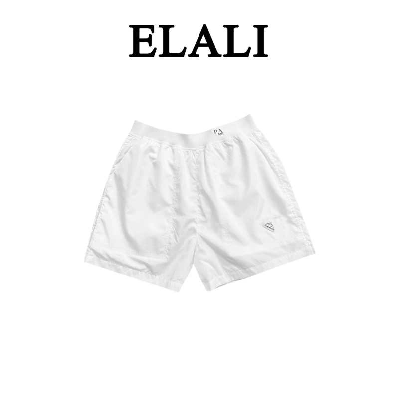 ELALI 休闲简约显瘦纯色街头时尚百搭短裤2922白