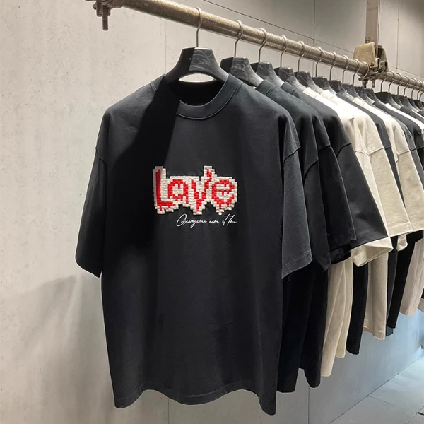 美式国潮宽松休闲2025夏季刺绣圆领短袖T恤男女同款宽松潮牌大码