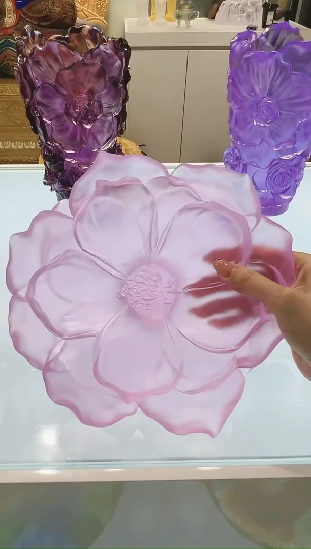 手工艺品琉璃古法琉璃山茶花果盘