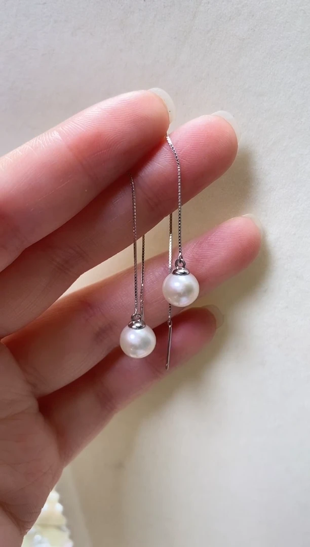 银S925镶嵌耳饰淡水珍珠8.5mm