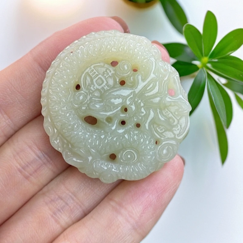 和田玉精品双面吉祥龙扣龙牌玉吊坠