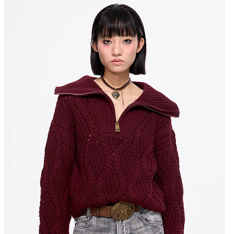 【商场同款新品】Miss Sixty2025秋针织衫翻领拉链半开襟宽松毛衣