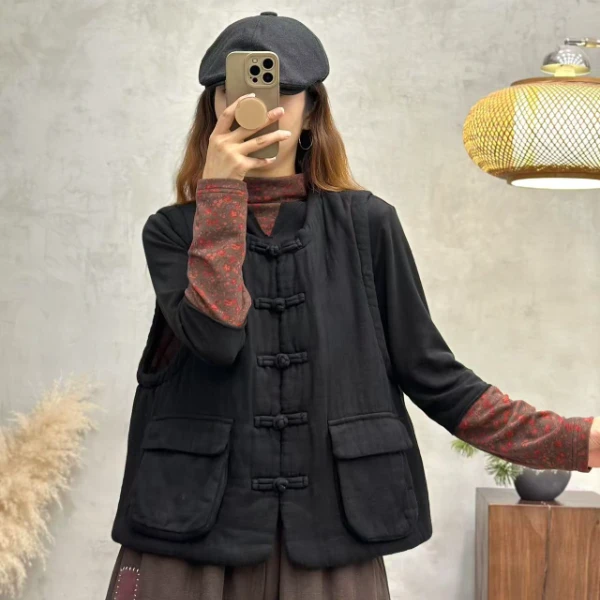 新中式国风重工文艺复古碎花时尚短款马甲28089 胸围104衣长57