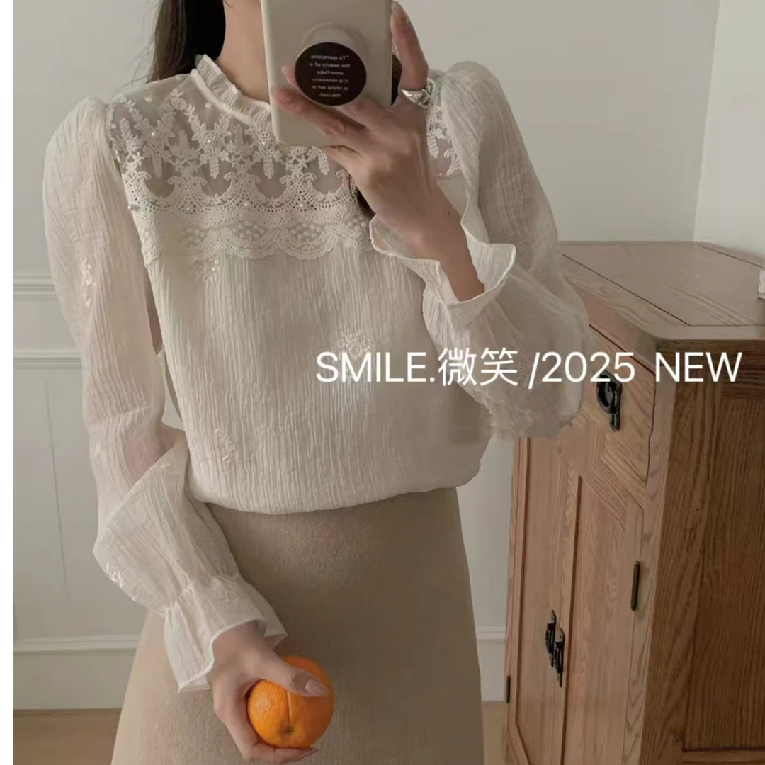 常规款立领宫廷风衬衫百搭内搭拼接针织秋冬气质网红圆领时尚