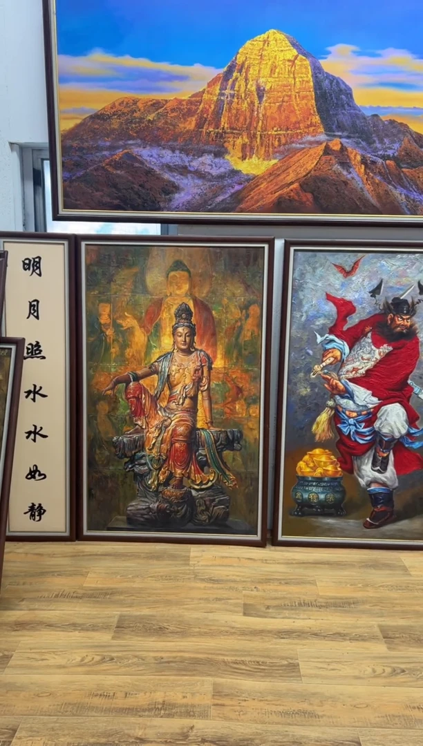 油画魏水月观音原创艺术油画客厅茶室禅意高级版画装饰挂画