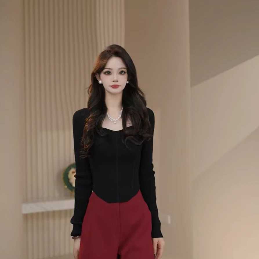 AMASS/阿玛施 简约百搭优雅气质方领套头修身长袖针织5399617