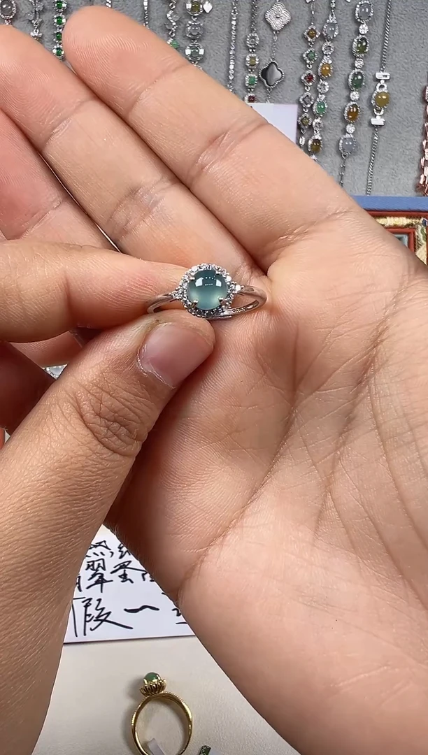 【闪购商品】翡翠戒指银S925镶嵌天然缅料翡翠保a保真保天然