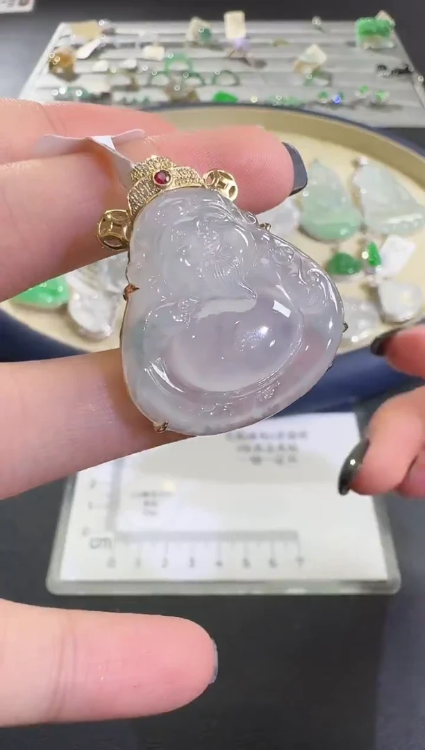 吊坠(不含链)18K金镶嵌翡翠【源头工厂】钻石镶嵌