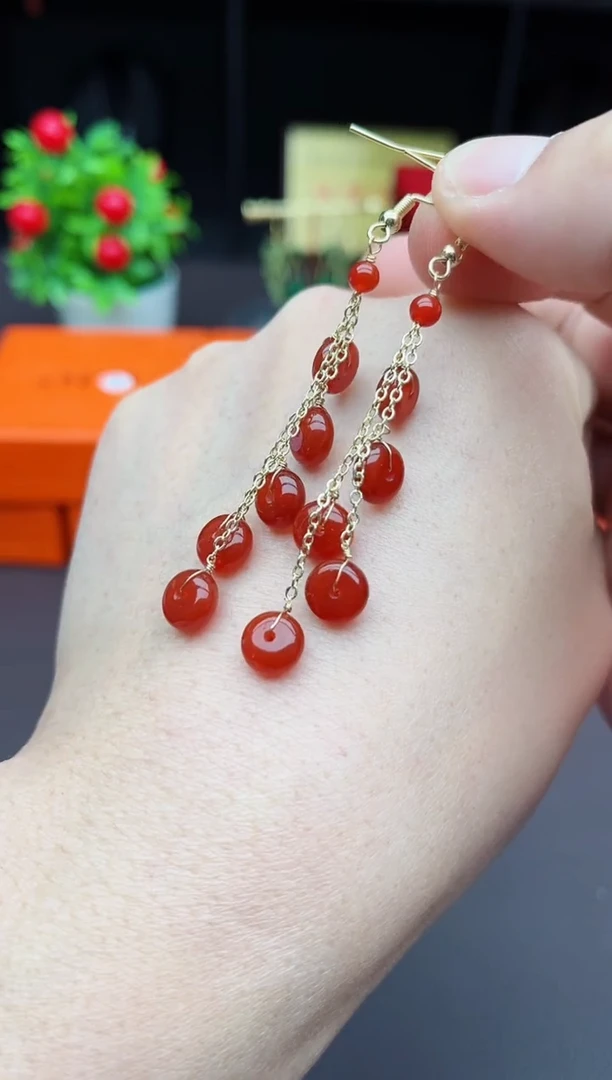 【闪购商品】南红玛瑙耳饰银S925镶嵌208000