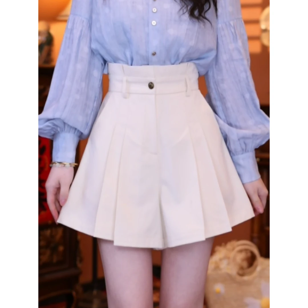 富贵【白色旋律】复古百搭显瘦半身裙高腰女装短裤01591