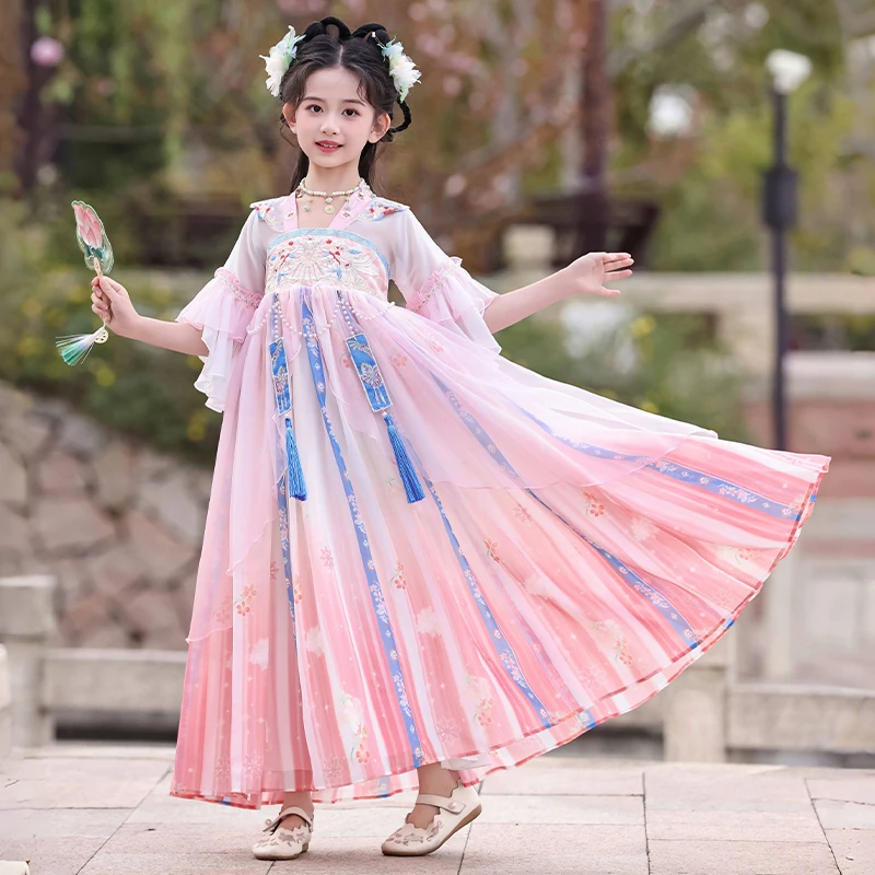 汉服女童连衣裙夏季2025新款儿童古风唐装裙子女孩超仙国风公主裙