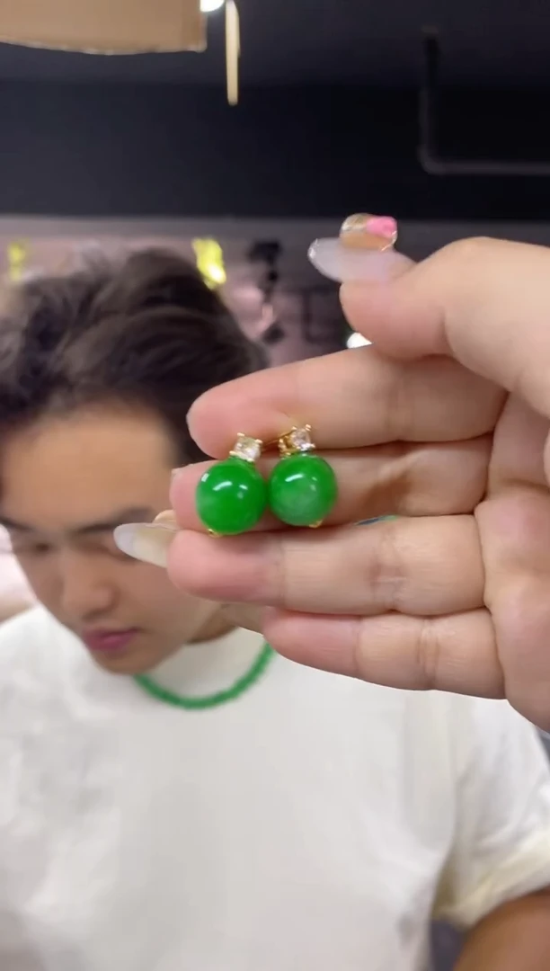 银S925镶嵌翡翠耳饰多样性发其一颜色微差