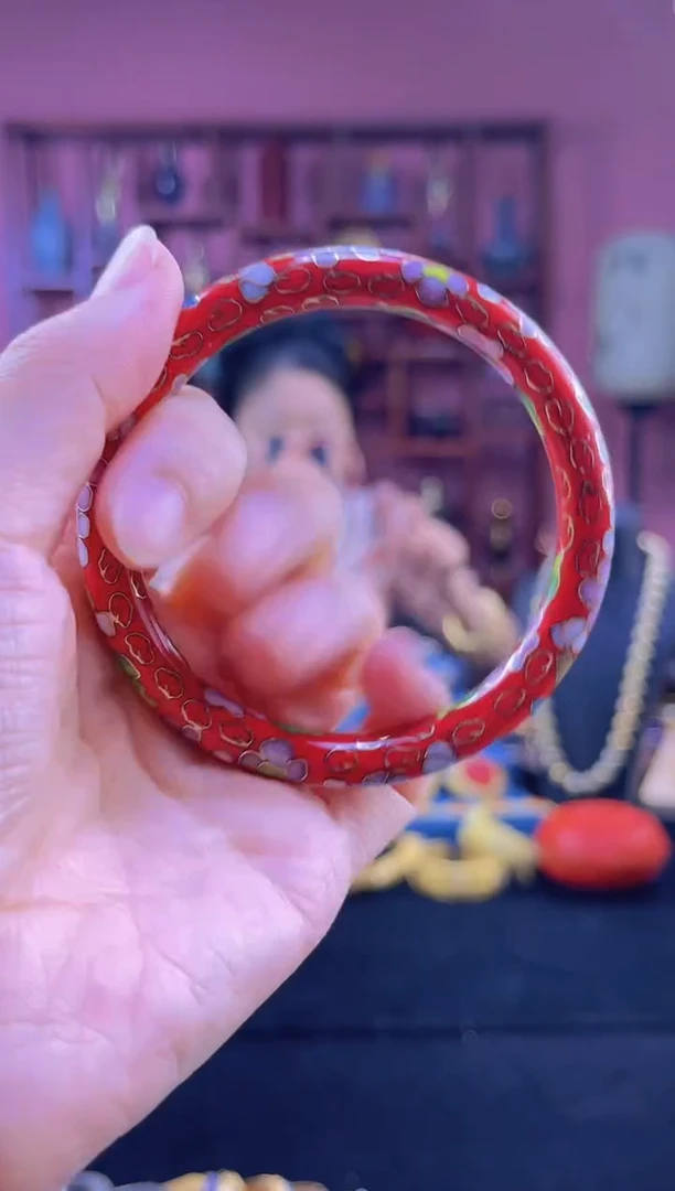 非遗景泰蓝手镯细 红色