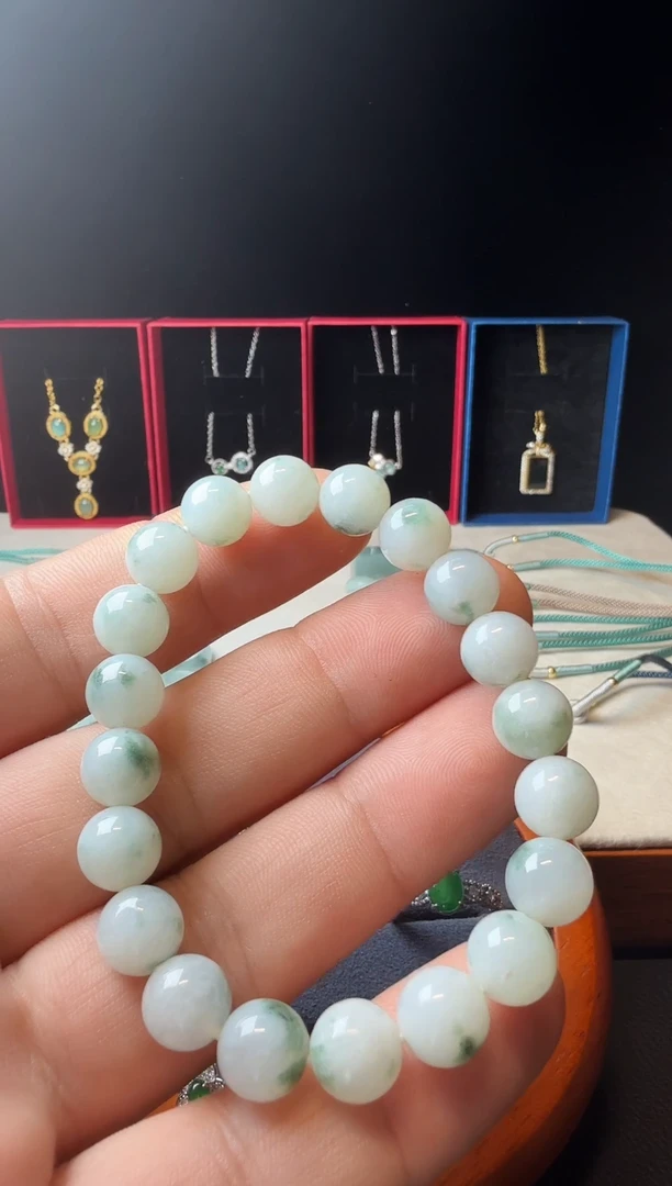 未镶嵌手串翡翠糯冰飘蓝花手串