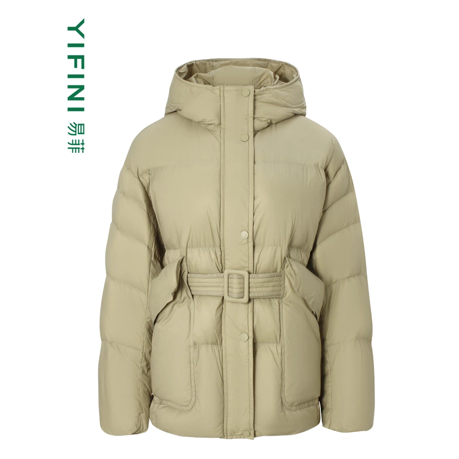 【Yifini】冬季连帽加厚白鸭绒羽绒服